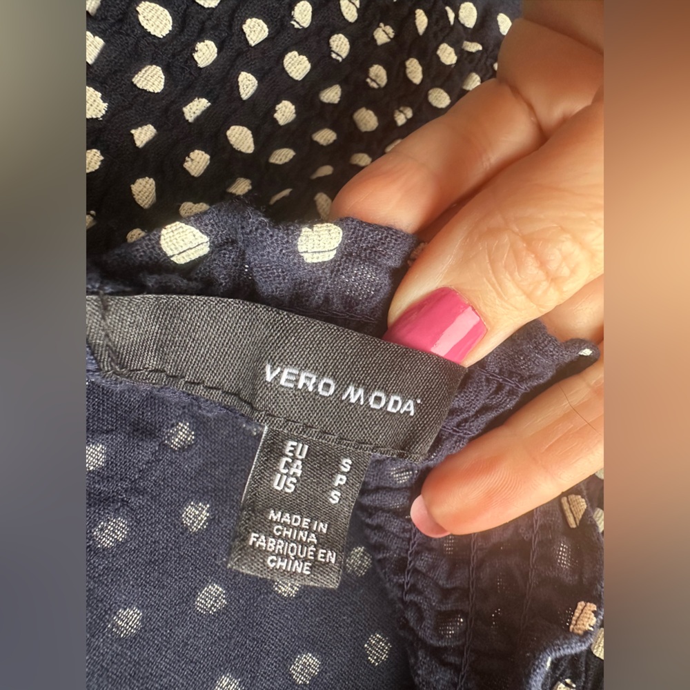 Vero Moda Navy Puff Sleeve Polka Dot Dress - Picture 8 of 12